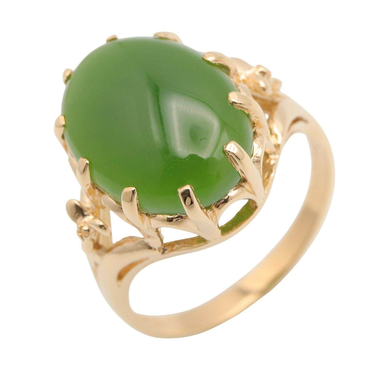 10K Yellow Gold Jade Ring – front view