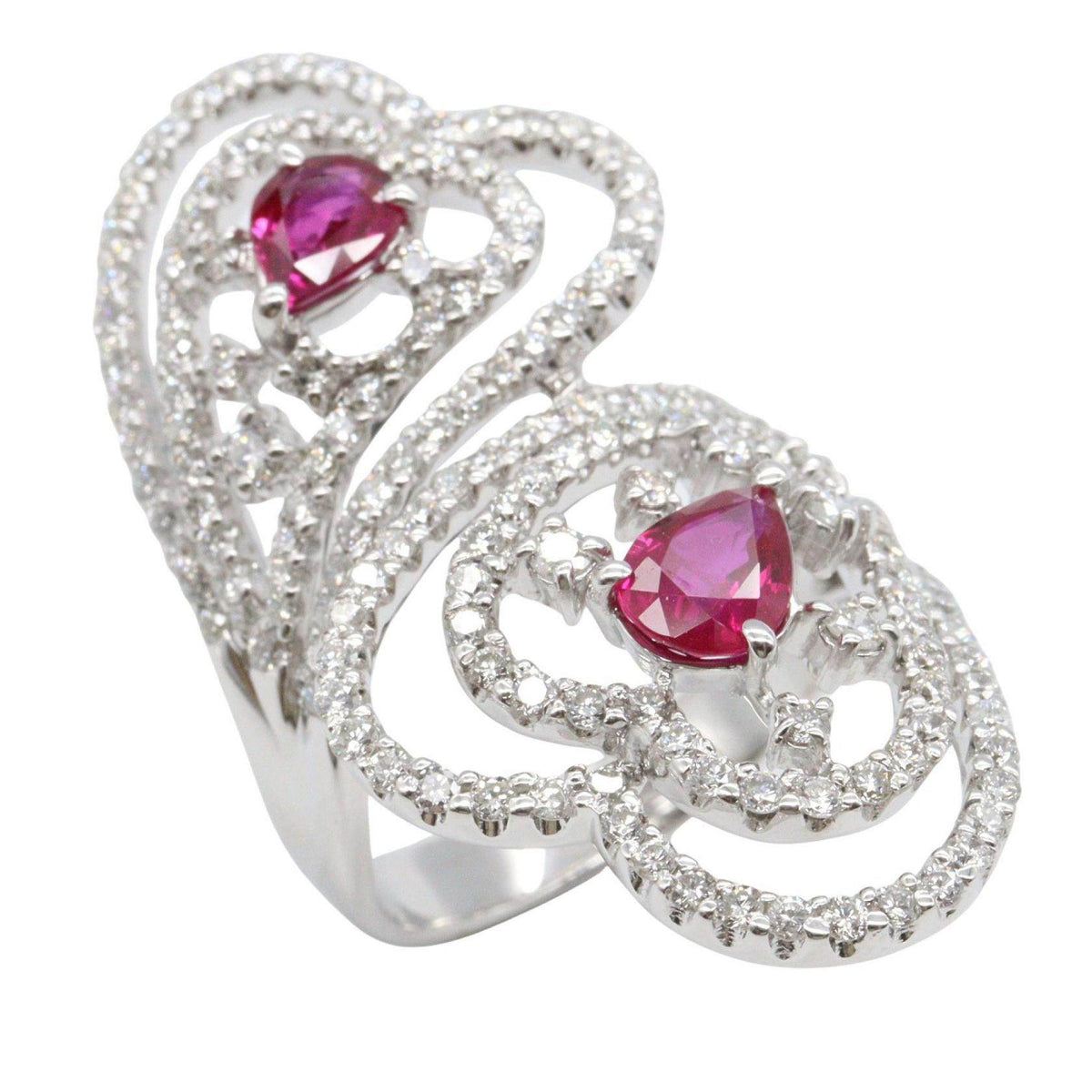 18K White Gold Diamond Ruby Ring – front view
