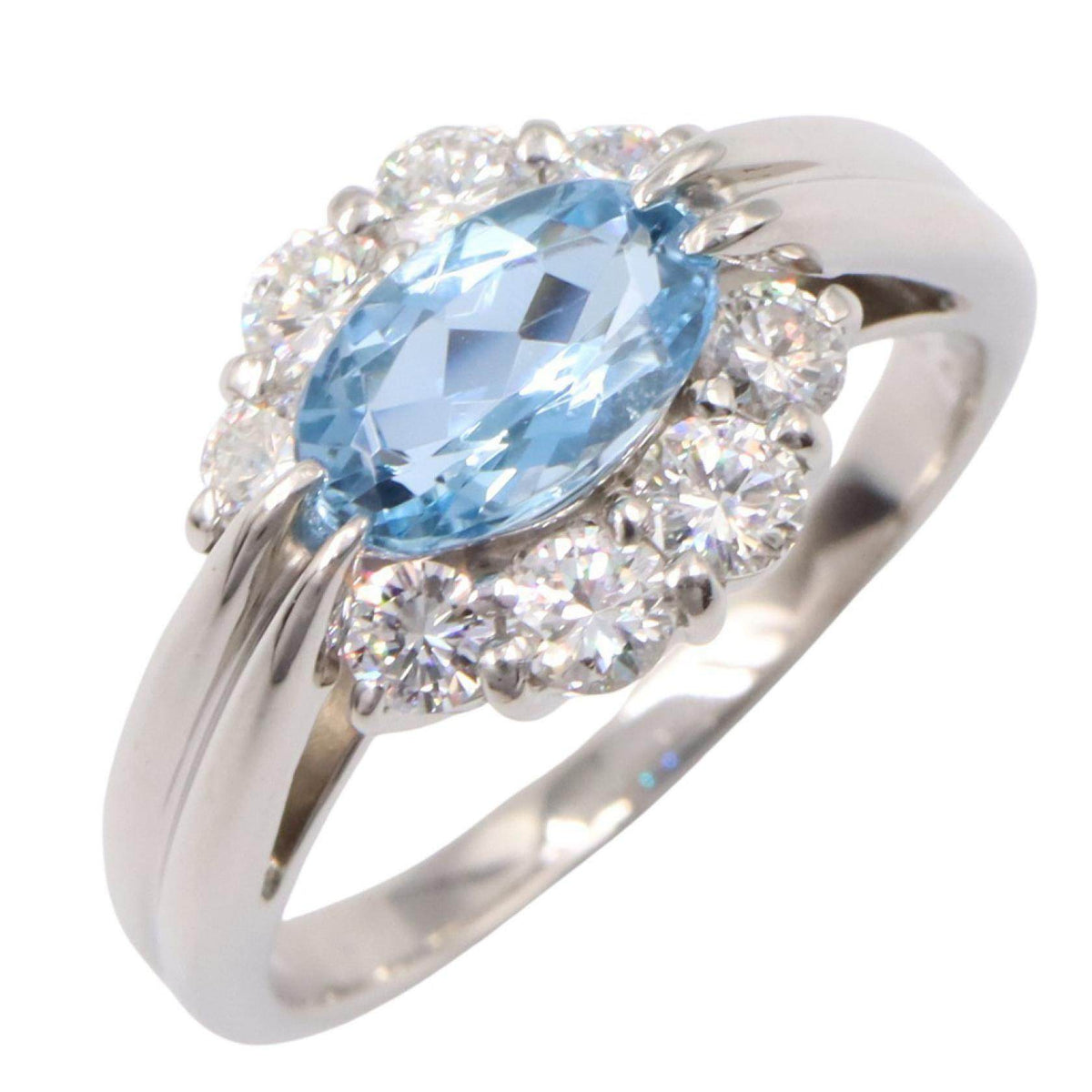 Platinum Diamond Aquamarine Ring – front view