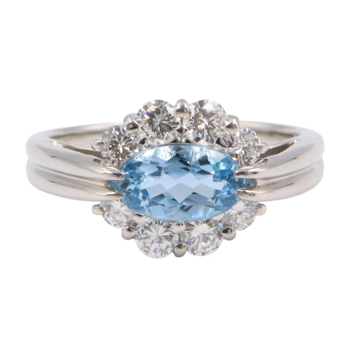 Platinum Diamond Aquamarine Ring – side view