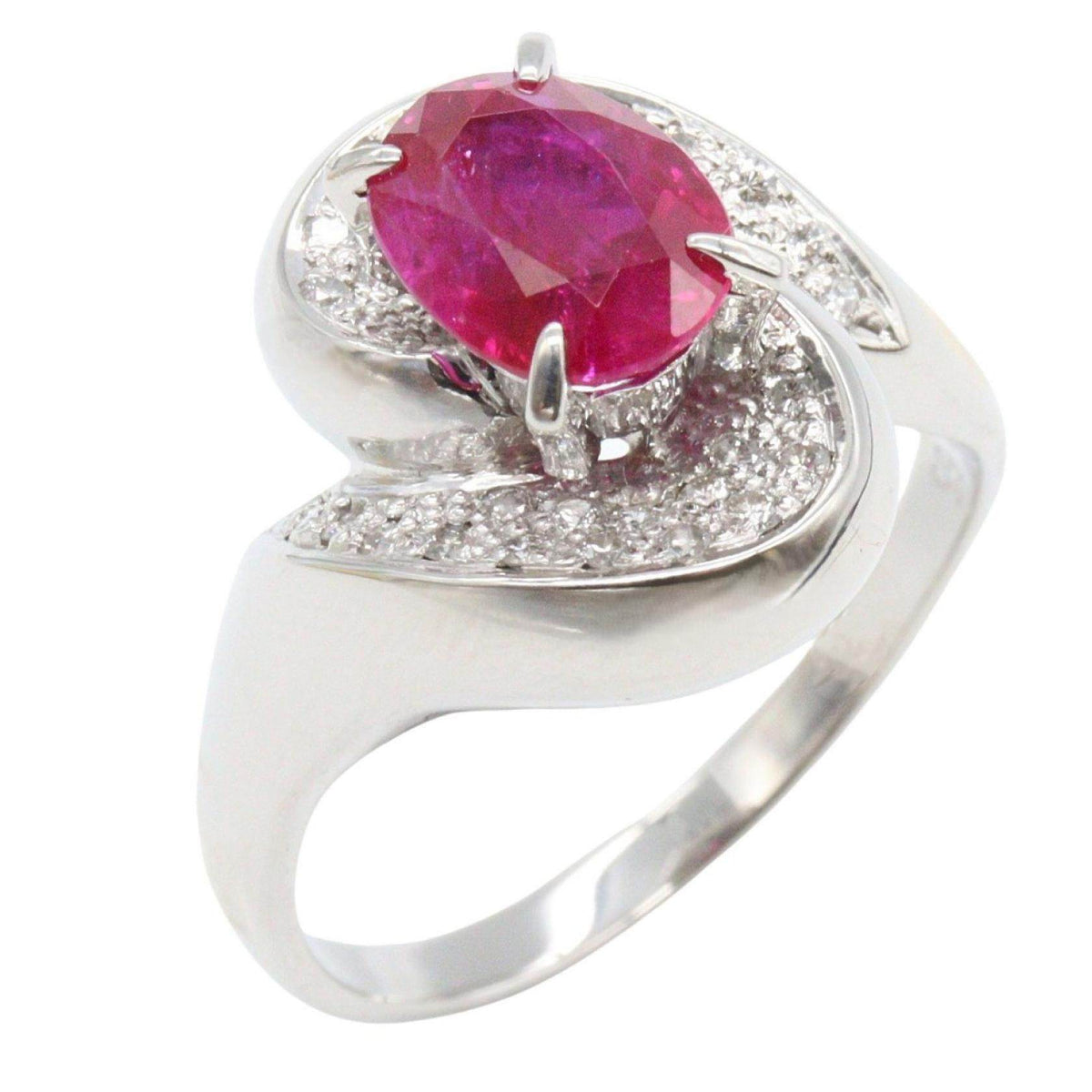 Platinum Cut Diamond Ruby Emerald Ring – front view