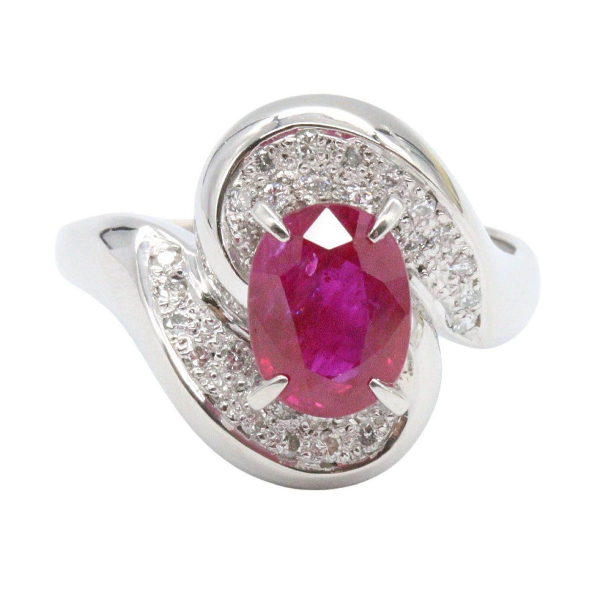 Platinum Cut Diamond Ruby Emerald Ring – side view