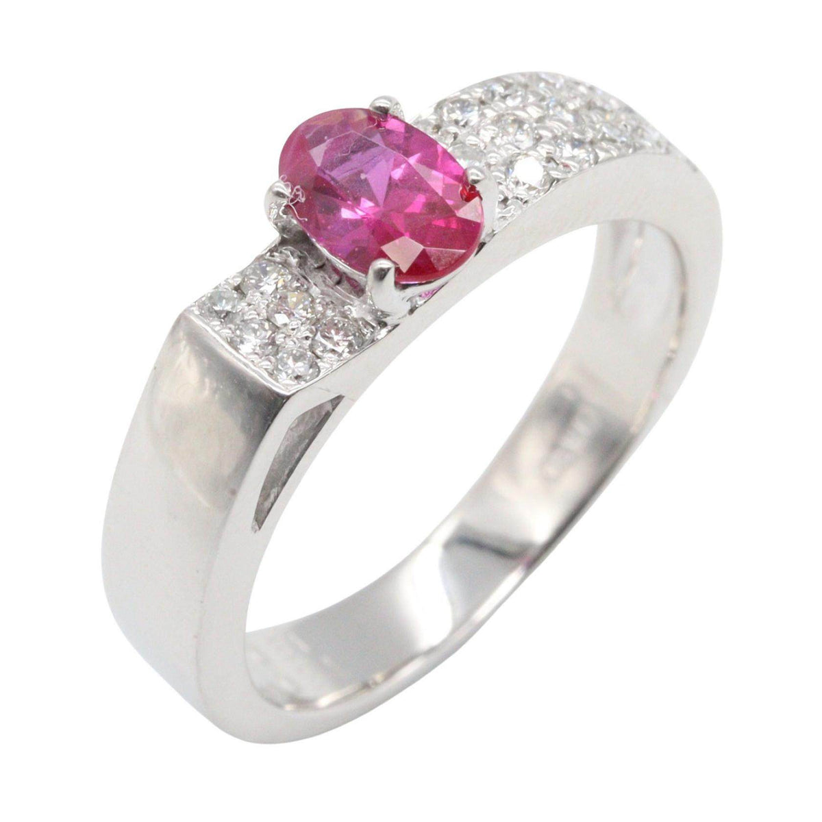 18K White Gold Diamond Ruby Ring – front view