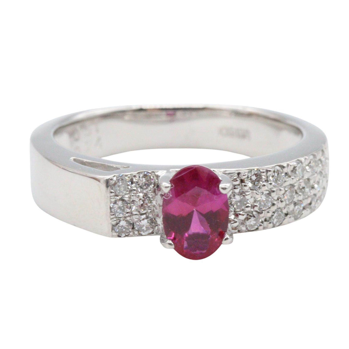 18K White Gold Diamond Ruby Ring – side view