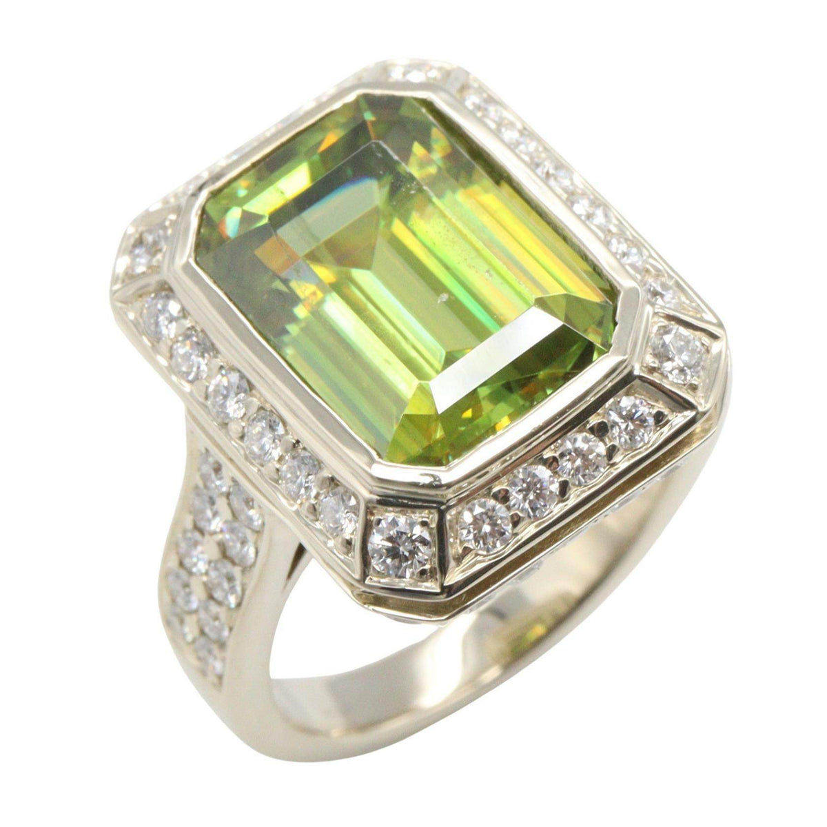 18K White Gold Sphene Diamond Ring – front view