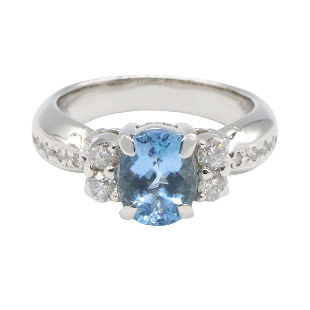 Platinum Diamond Aquamarine Ring – side view