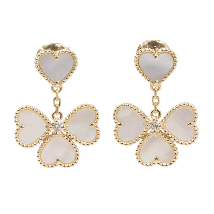 Van Cleef & Arpels Sweet Heart 18K Yellow Gold Mother of Pearl Earrings – front view