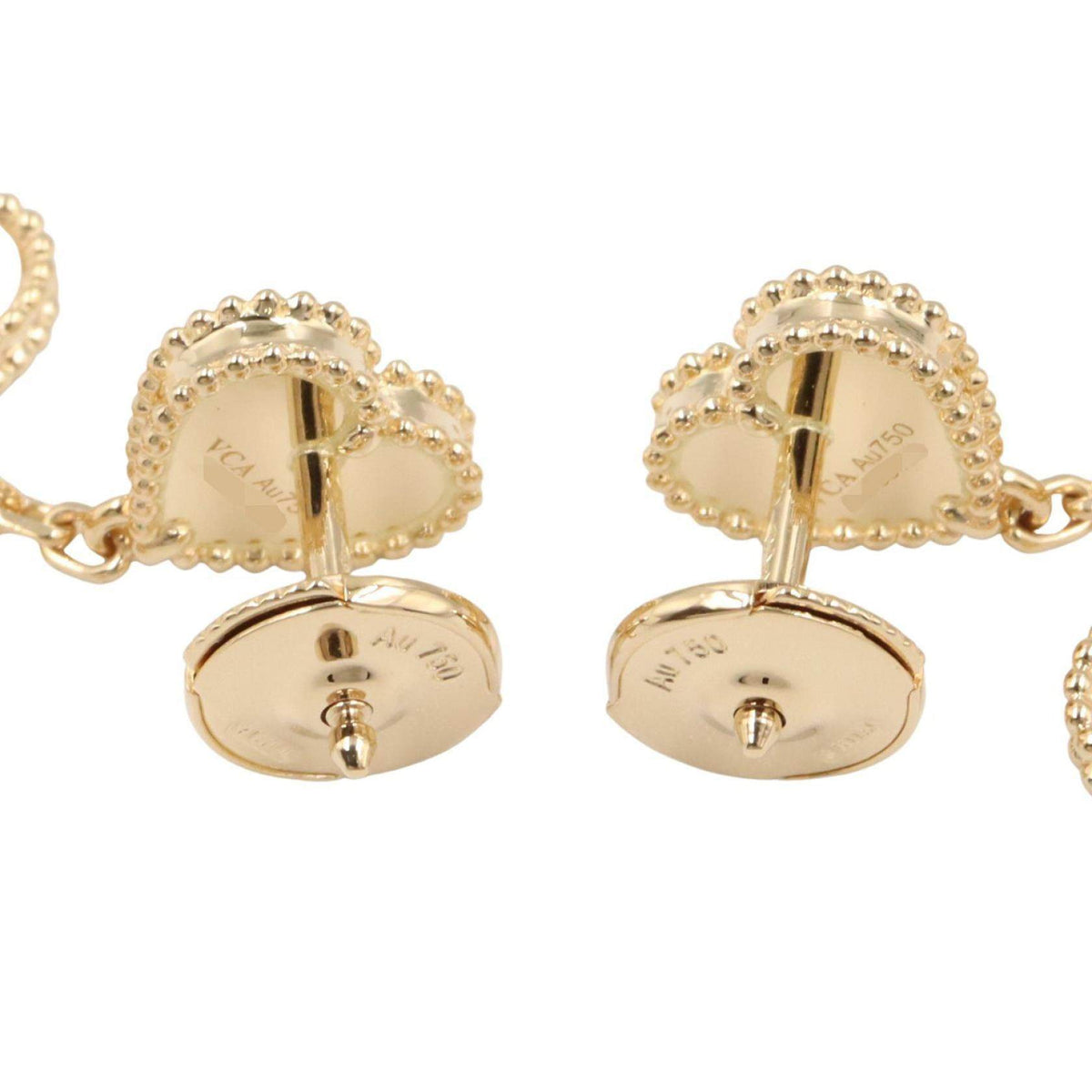 Van Cleef & Arpels Sweet Heart 18K Yellow Gold Mother of Pearl Earrings – back and fastening