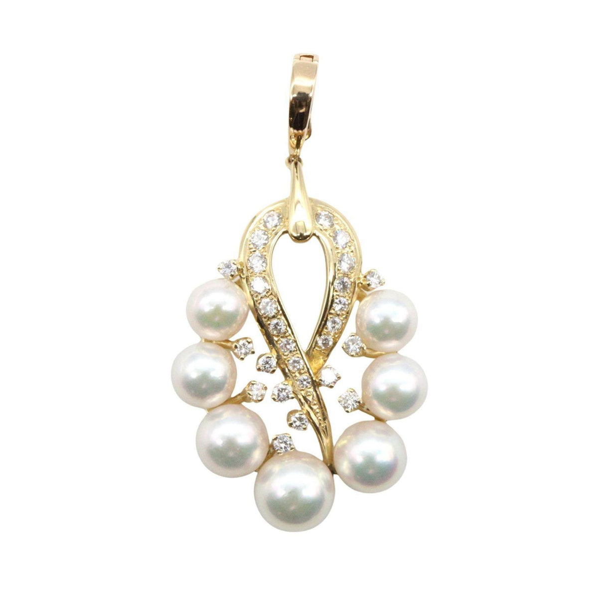 Mikimoto 18K Yellow Gold Akoya Pearl Diamond Pendant – pendant detail