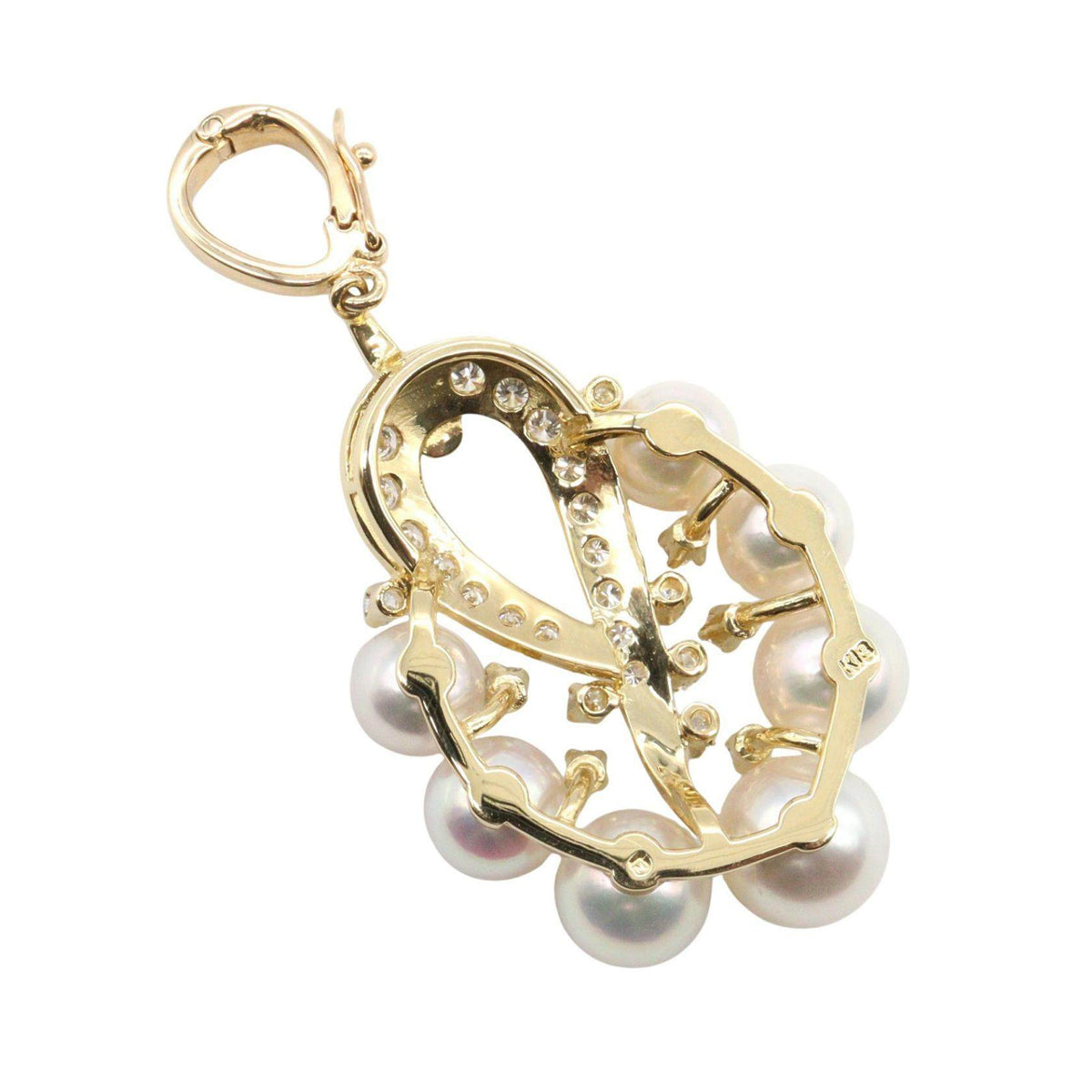Mikimoto 18K Yellow Gold Akoya Pearl Diamond Pendant – clasp detail