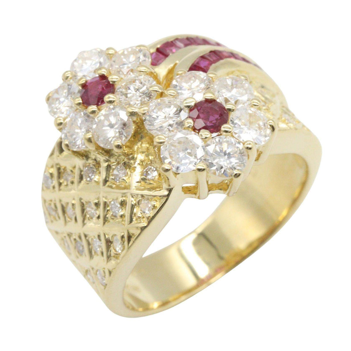 18K Yellow Gold Diamond Ruby Ring – front view