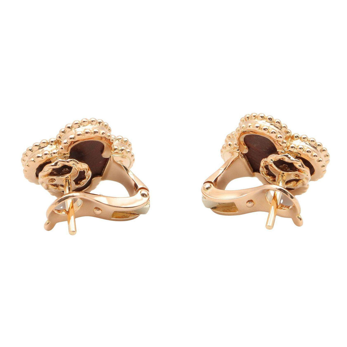 Van Cleef & Arpels Vintage Alhambra Letterwood 18K Rose Gold Earrings – detail view