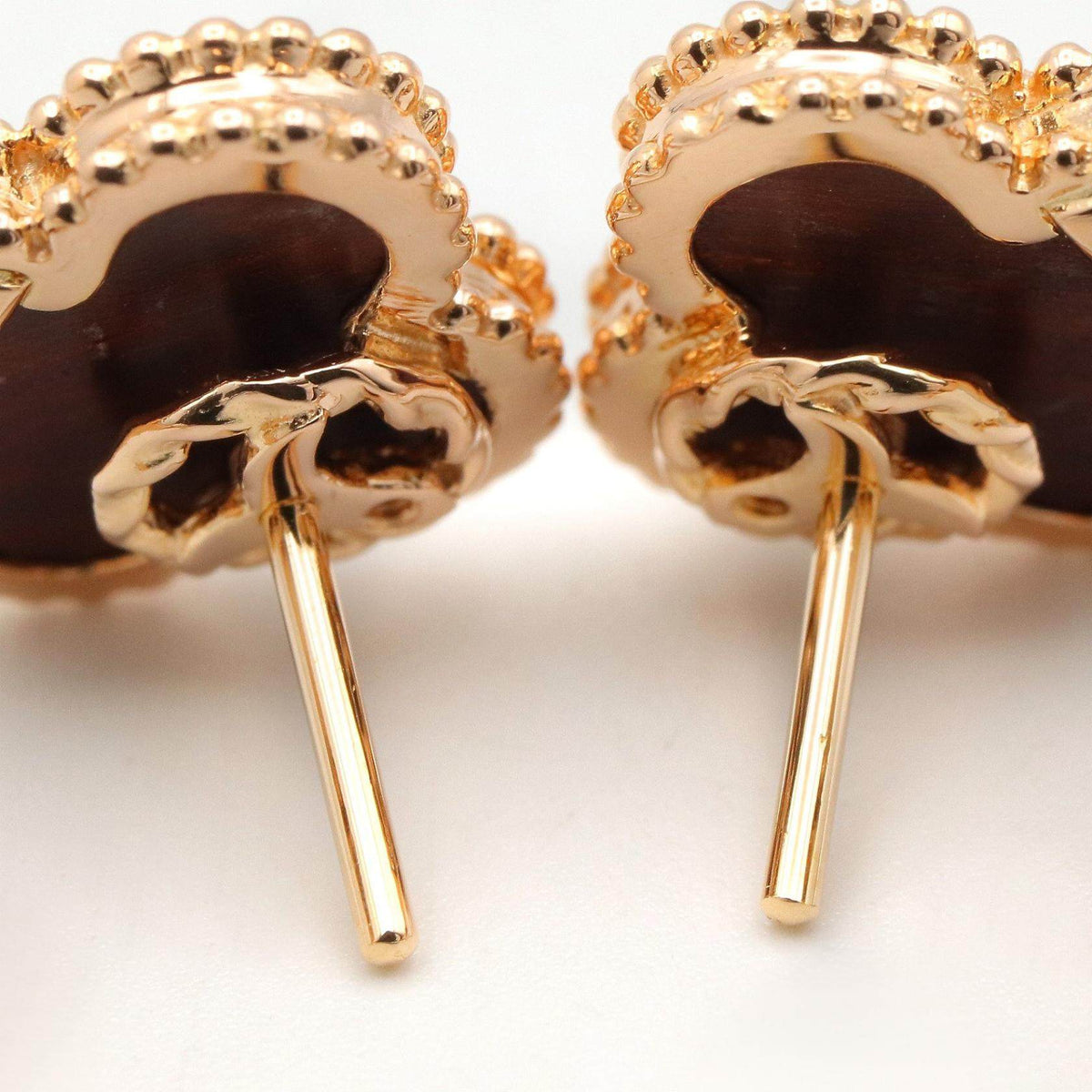 Van Cleef & Arpels Vintage Alhambra Letterwood 18K Rose Gold Earrings – back and fastening