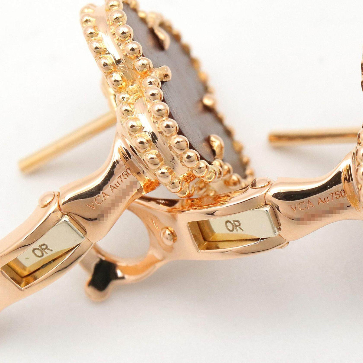 Van Cleef & Arpels Vintage Alhambra Letterwood 18K Rose Gold Earrings – close-up