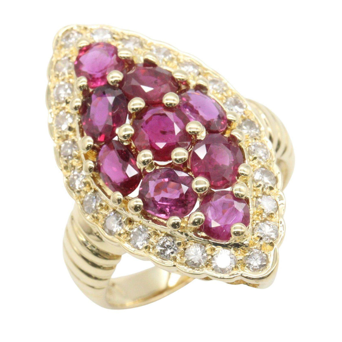18K Yellow Gold Diamond Ruby Ring – front view