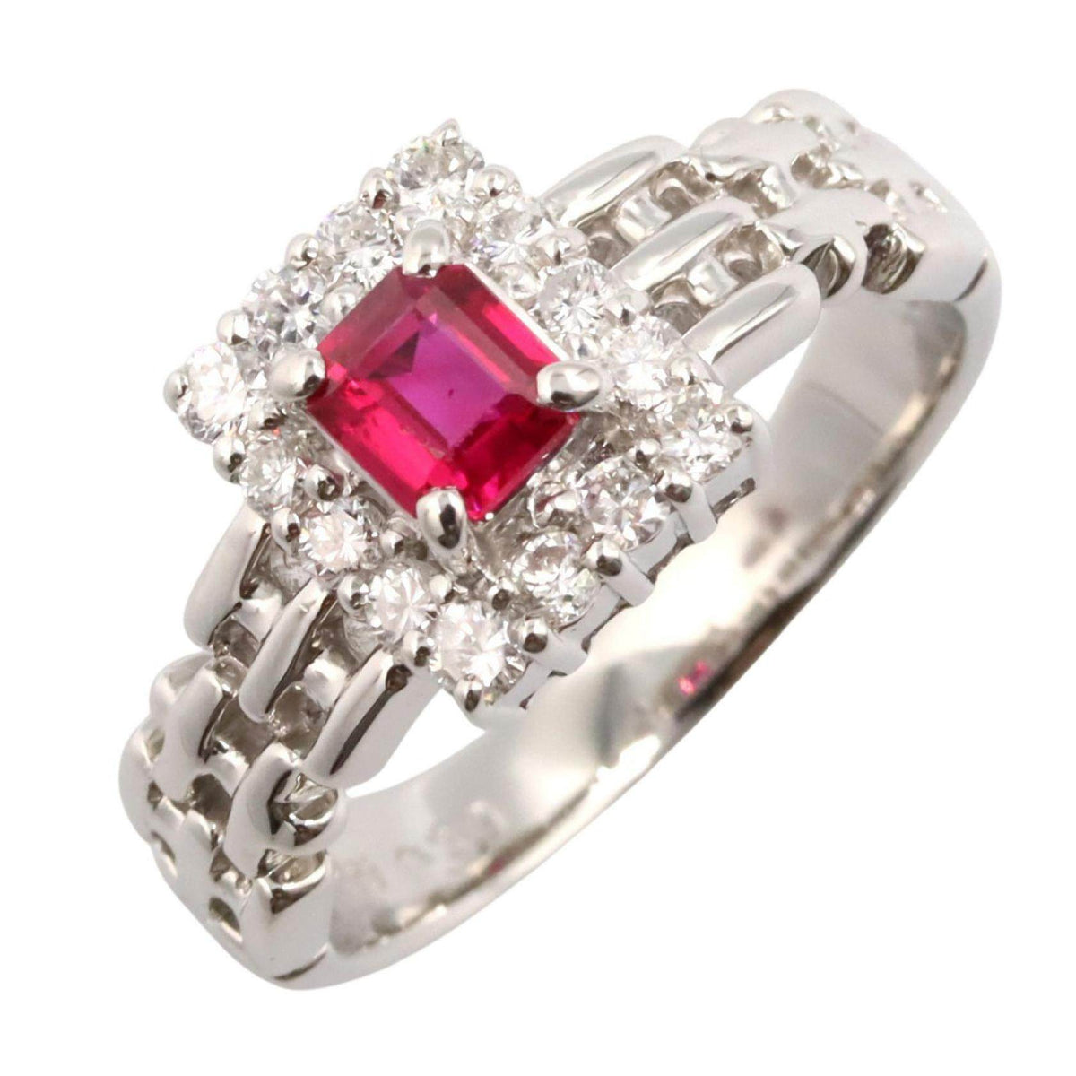 Platinum Diamond Ruby Ring – front view