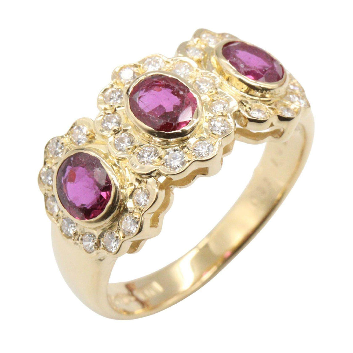 18K Yellow Gold Diamond Ruby Ring – front view