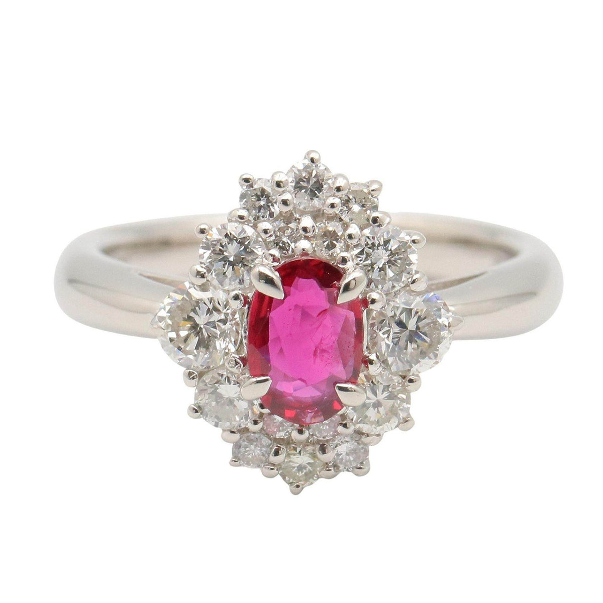 Platinum Cut Diamond Ruby Emerald Ring – side view