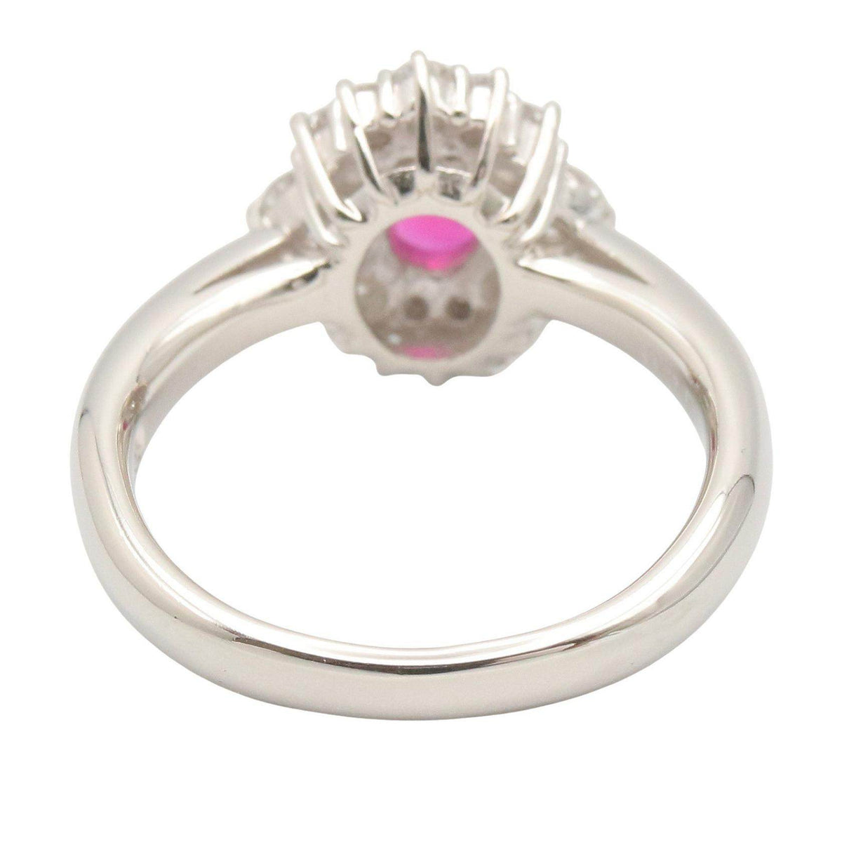 Platinum Cut Diamond Ruby Emerald Ring – top view