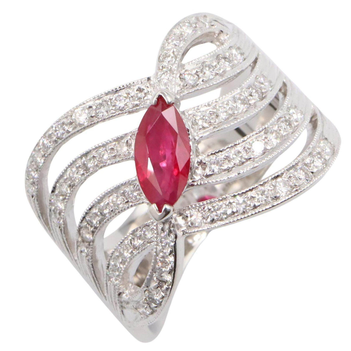 18K White Gold Diamond Ruby Ring – front view