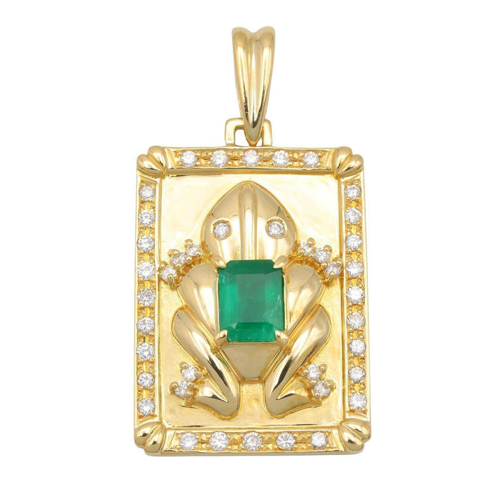 18K Yellow Gold Diamond Emerald Pendant – front view