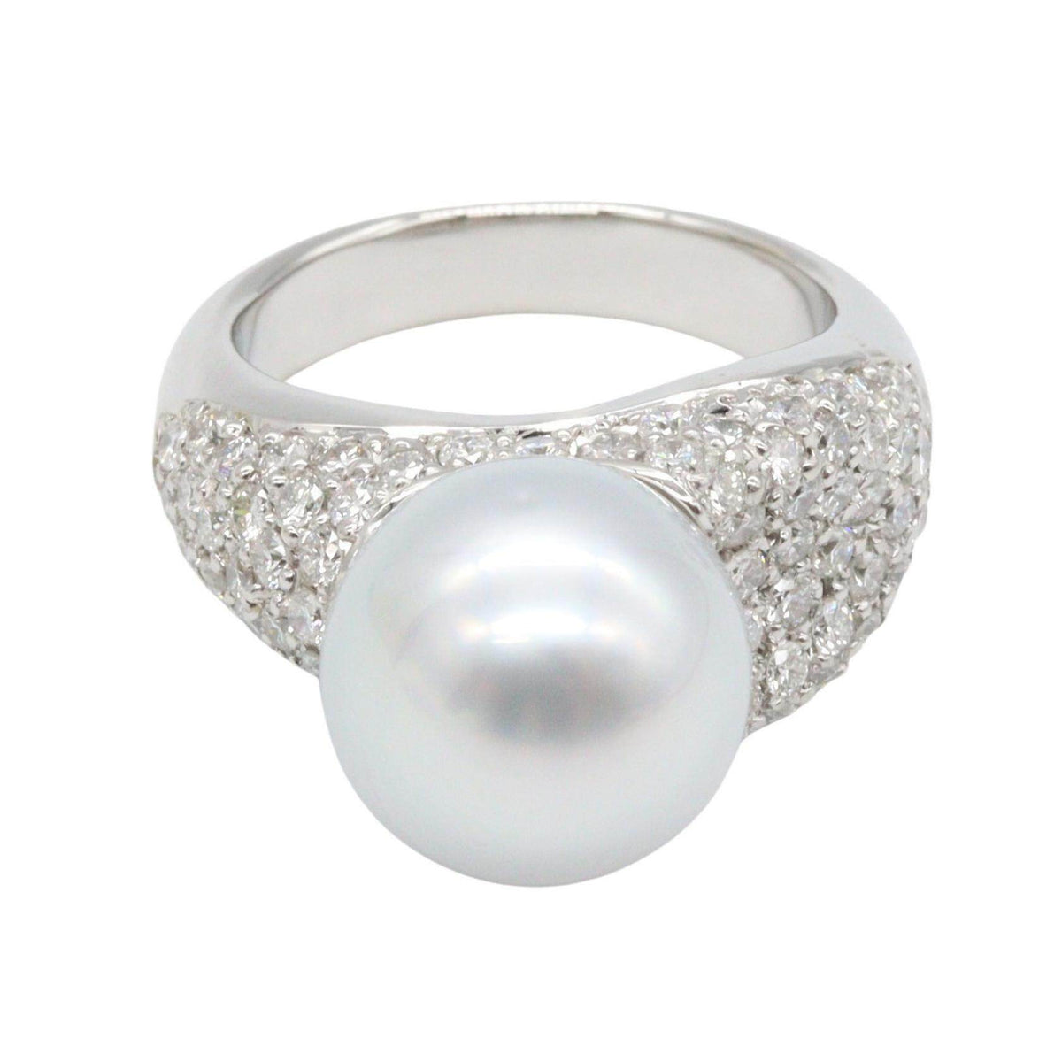 Platinum Diamond Pearl Ring – side view