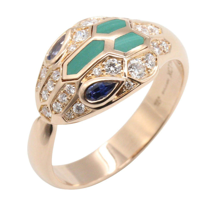 Bulgari Serpenti 18K Rose Gold Diamond Sapphire Malachite Ring – front view
