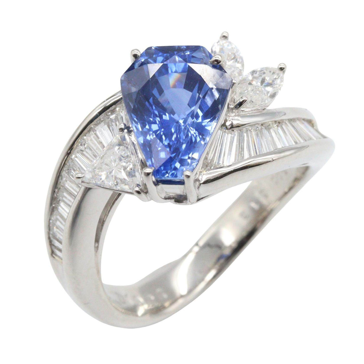 Platinum Diamond Sapphire Ring – front view