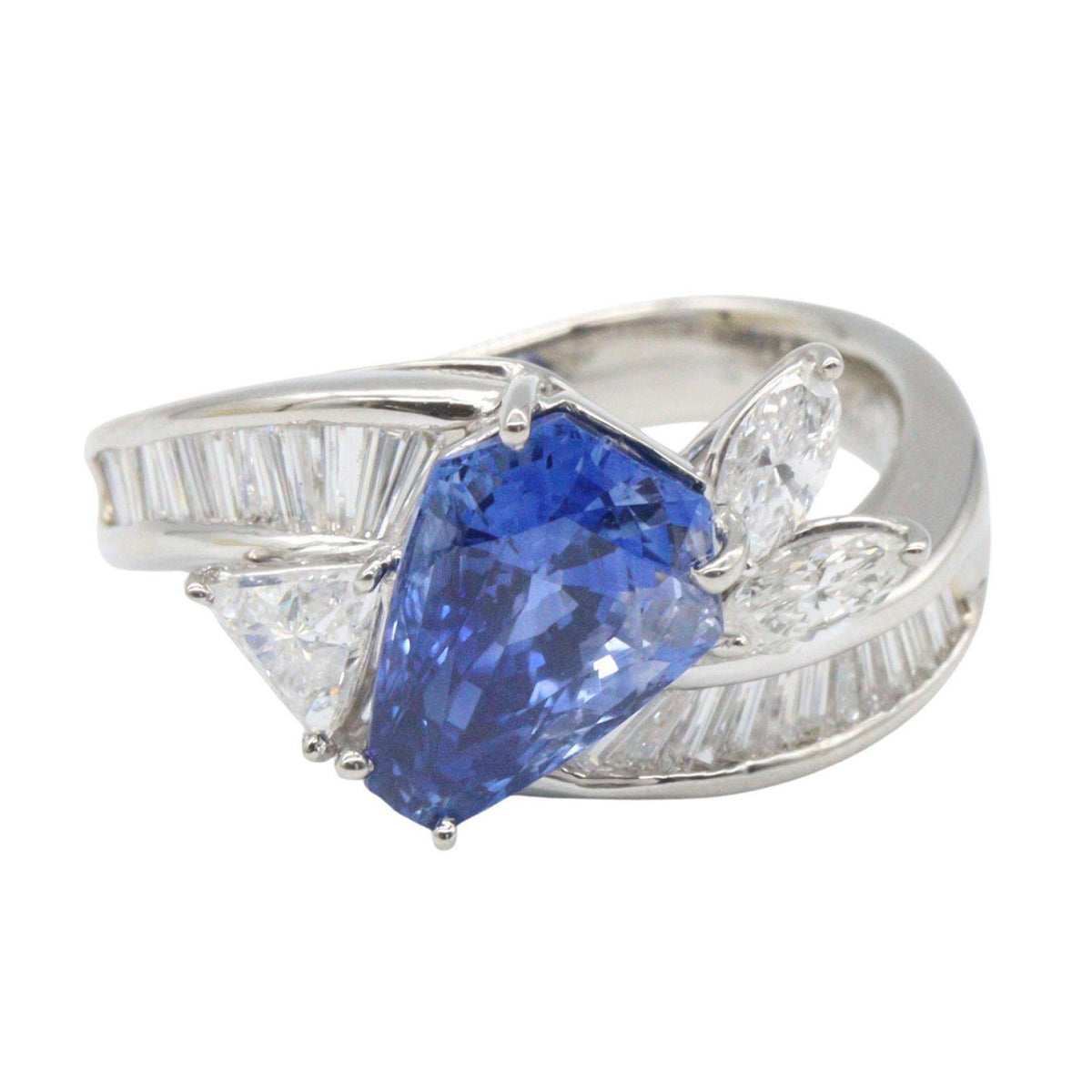 Platinum Diamond Sapphire Ring – side view