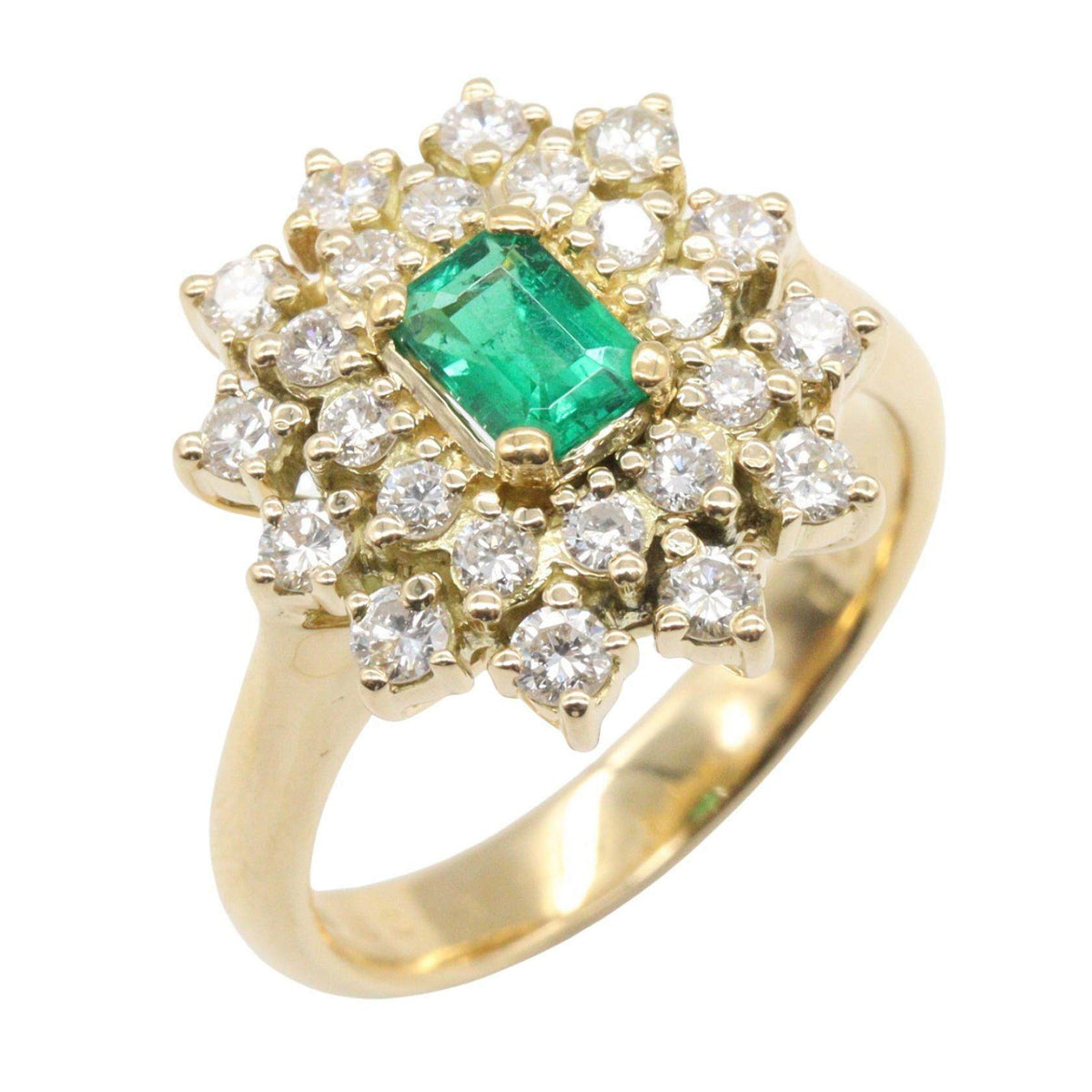 18K Yellow Gold Diamond Emerald Ring – front view