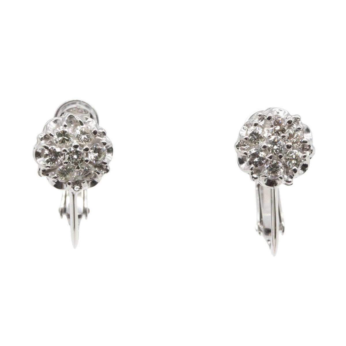 14K White Gold Diamond Clip-On Earrings – front view