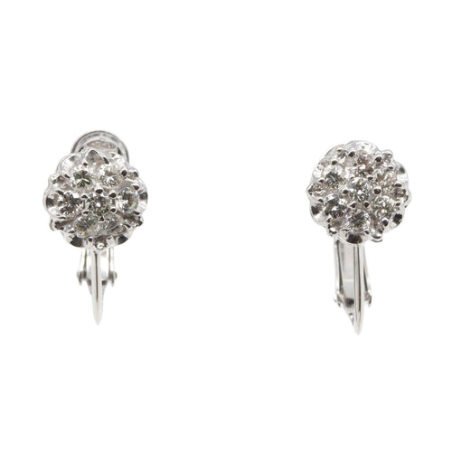 14K White Gold Diamond Clip-On Earrings – front view