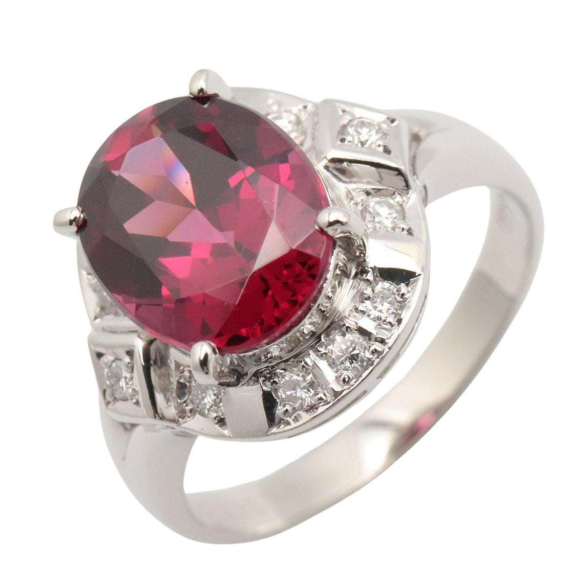 Platinum Diamond Garnet Ring – front view
