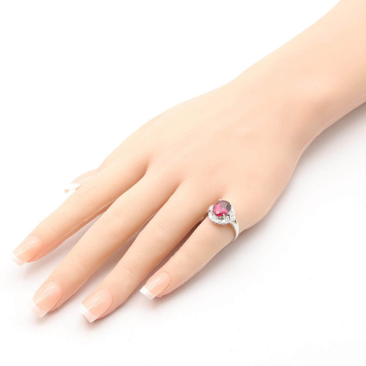 Platinum Diamond Garnet Ring – image 8