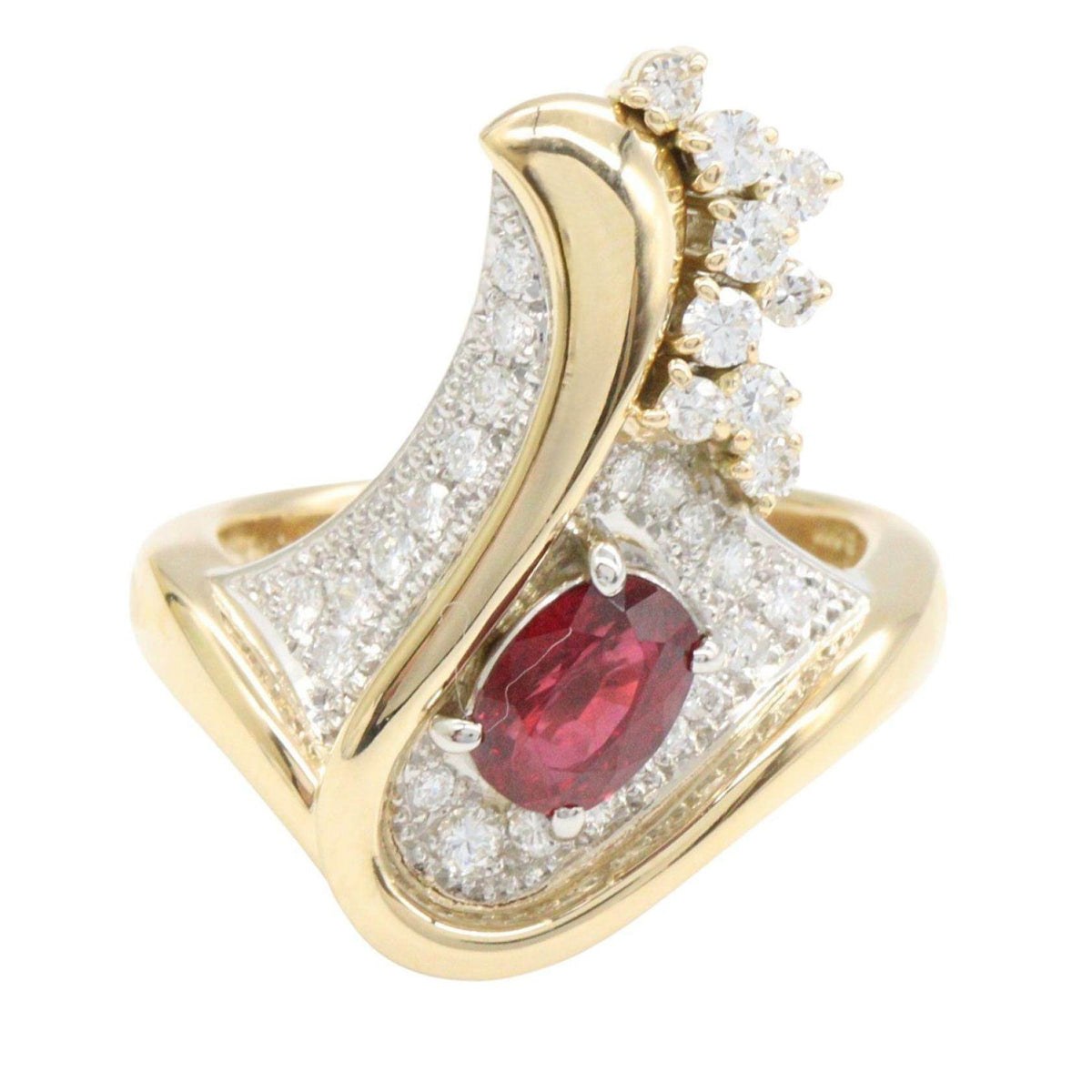 Platinum Cut Diamond Ruby Emerald Ring – side view