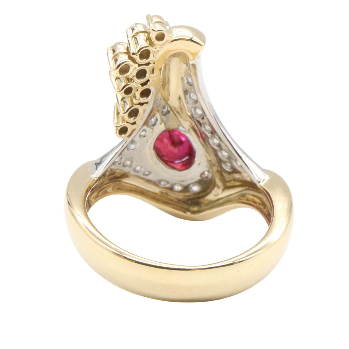 Platinum Cut Diamond Ruby Emerald Ring – top view