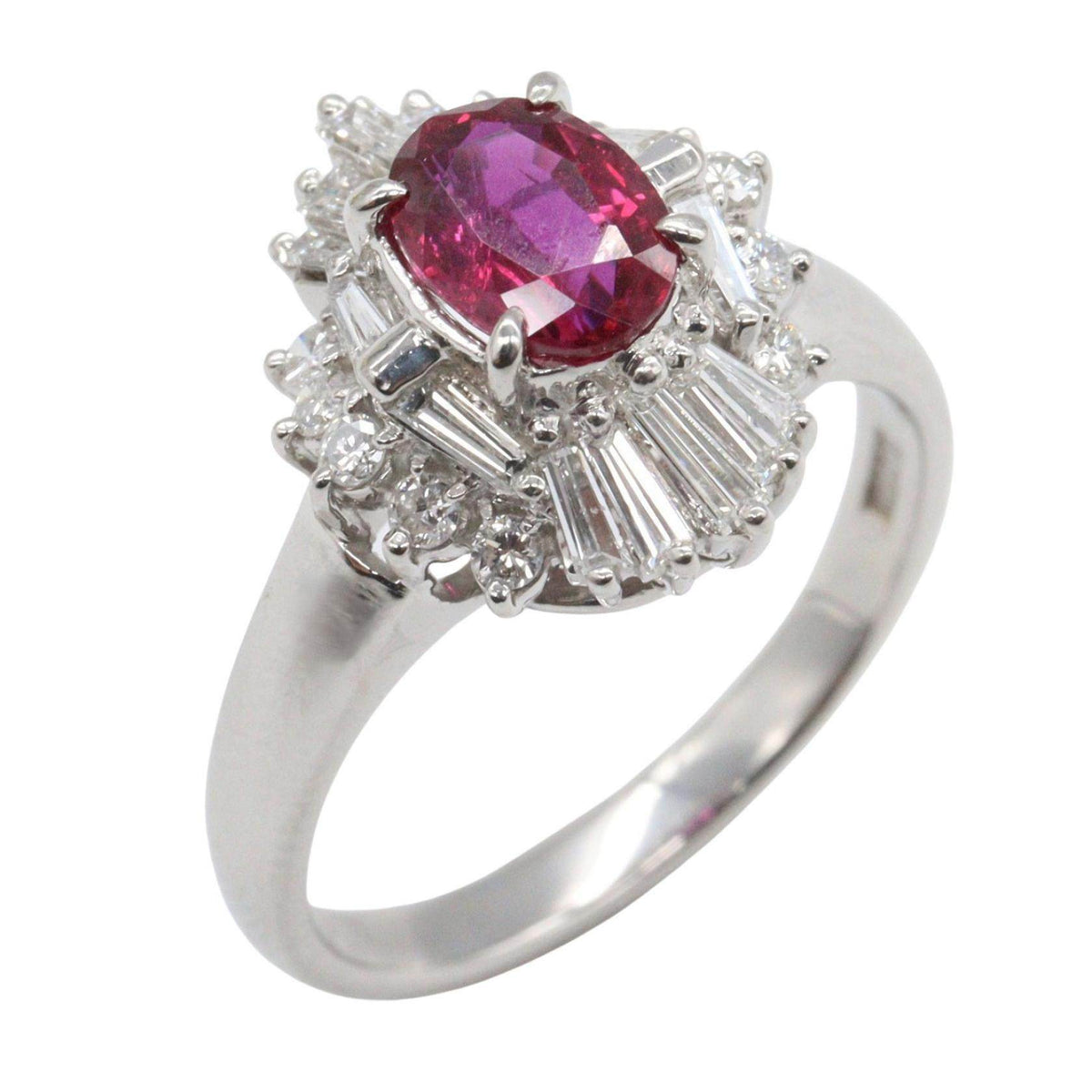 Platinum Diamond Ruby Ring – front view