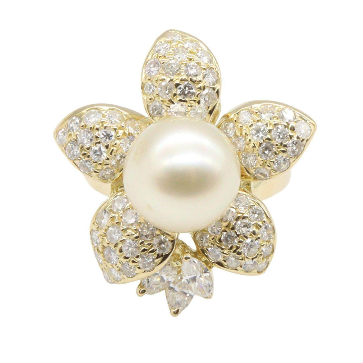 18K Yellow Gold Diamond Pearl Ring – side view