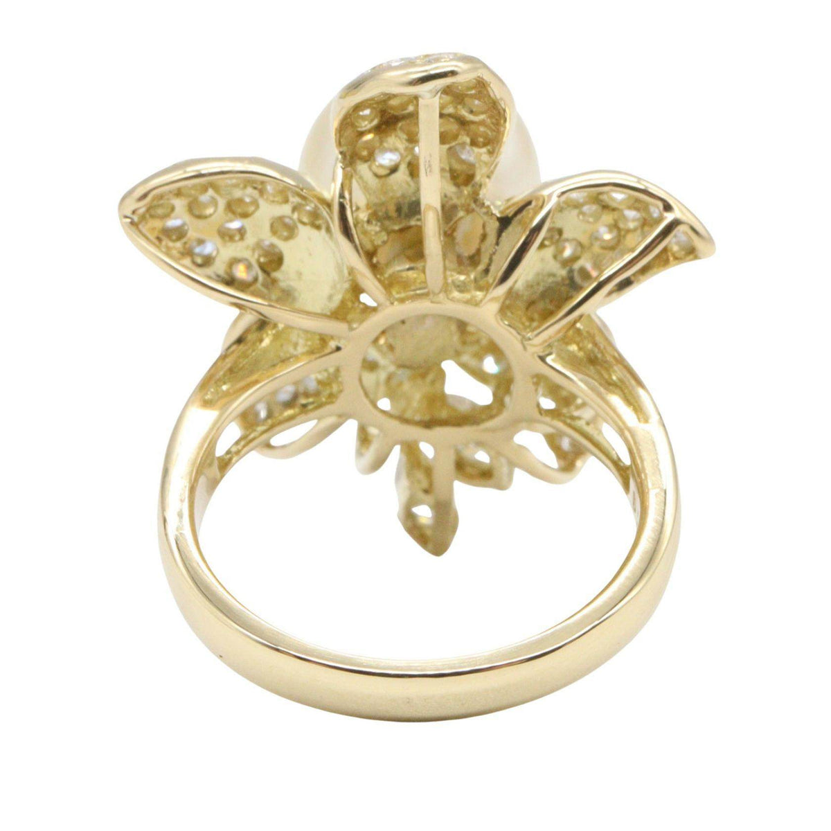 18K Yellow Gold Diamond Pearl Ring – top view