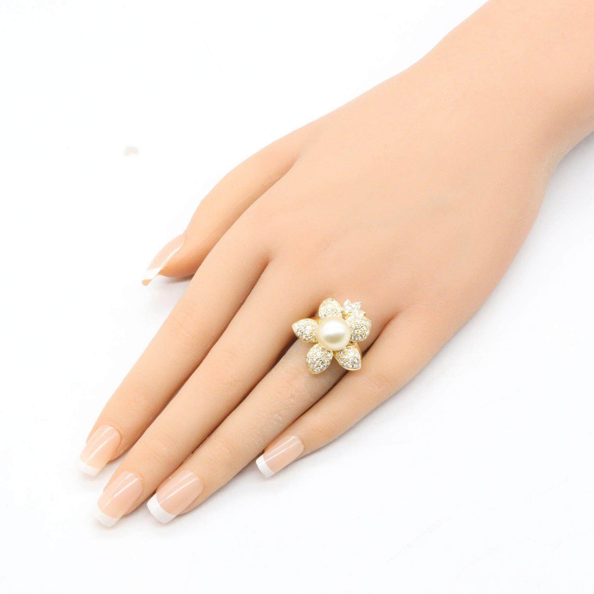 18K Yellow Gold Diamond Pearl Ring – image 8