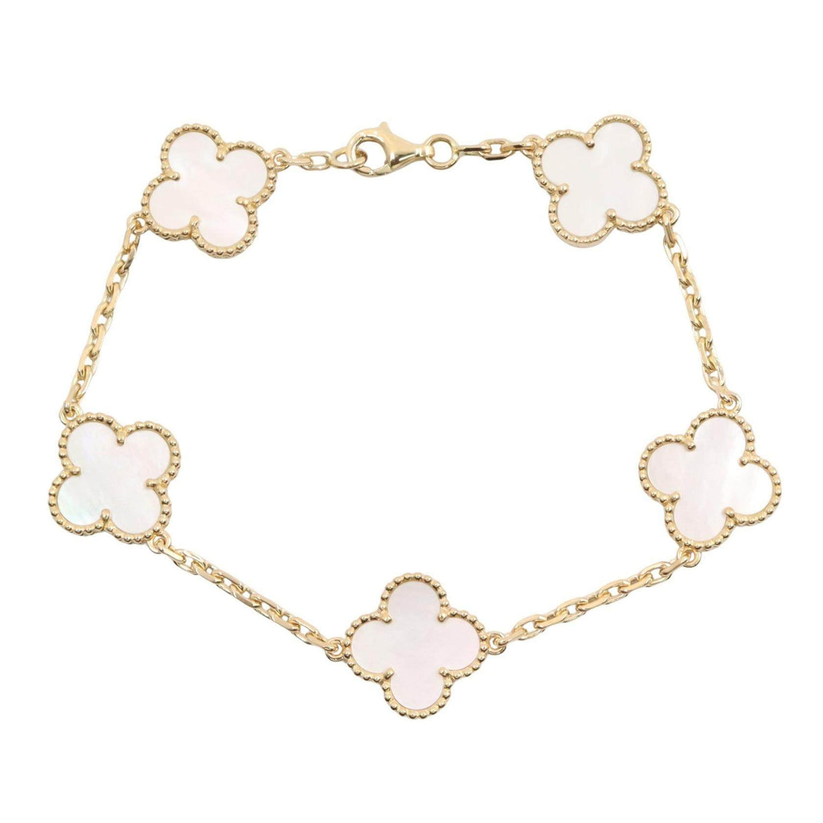 Van Cleef & Arpels Vintage Alhambra 18K Yellow Gold Mother of Pearl Bracelet – front view