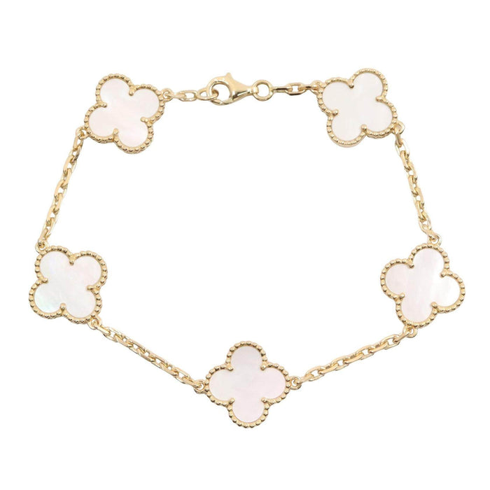 Van Cleef & Arpels Vintage Alhambra 18K Yellow Gold Mother of Pearl Bracelet – front view