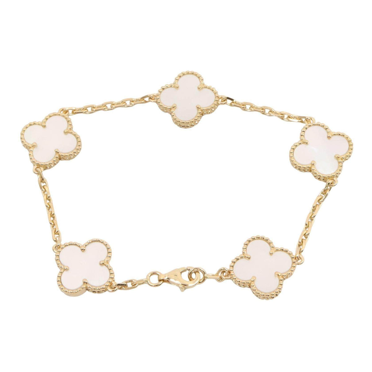 Van Cleef & Arpels Vintage Alhambra 18K Yellow Gold Mother of Pearl Bracelet – detail view