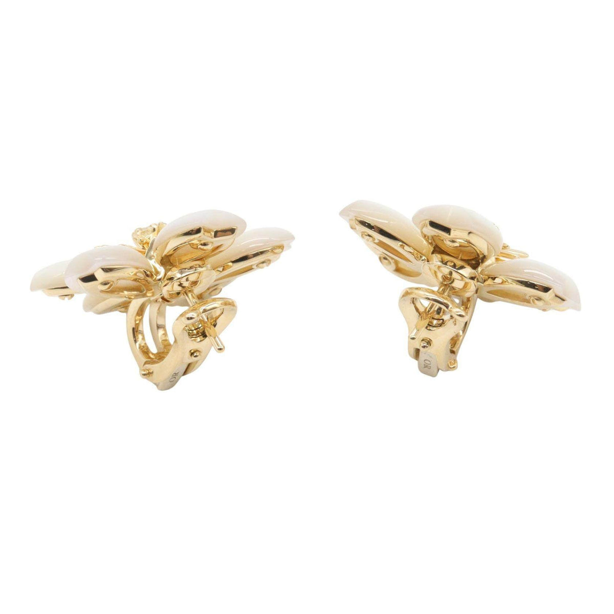 Van Cleef & Arpels Rose de Noël 18K White Gold Mother of Pearl Diamond Earrings – detail view