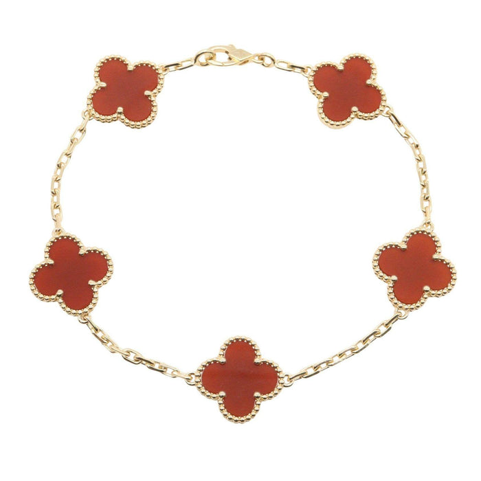 Van Cleef & Arpels Vintage Alhambra 18K Yellow Gold Carnelian Bracelet – front view