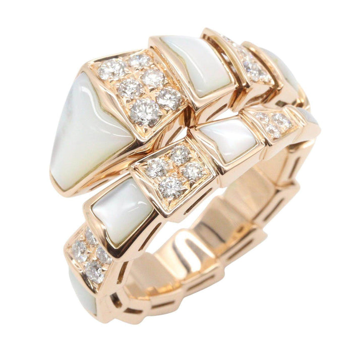 Bulgari Serpenti Xl 18K Rose Gold Mother of Pearl Diamond Ring – front view