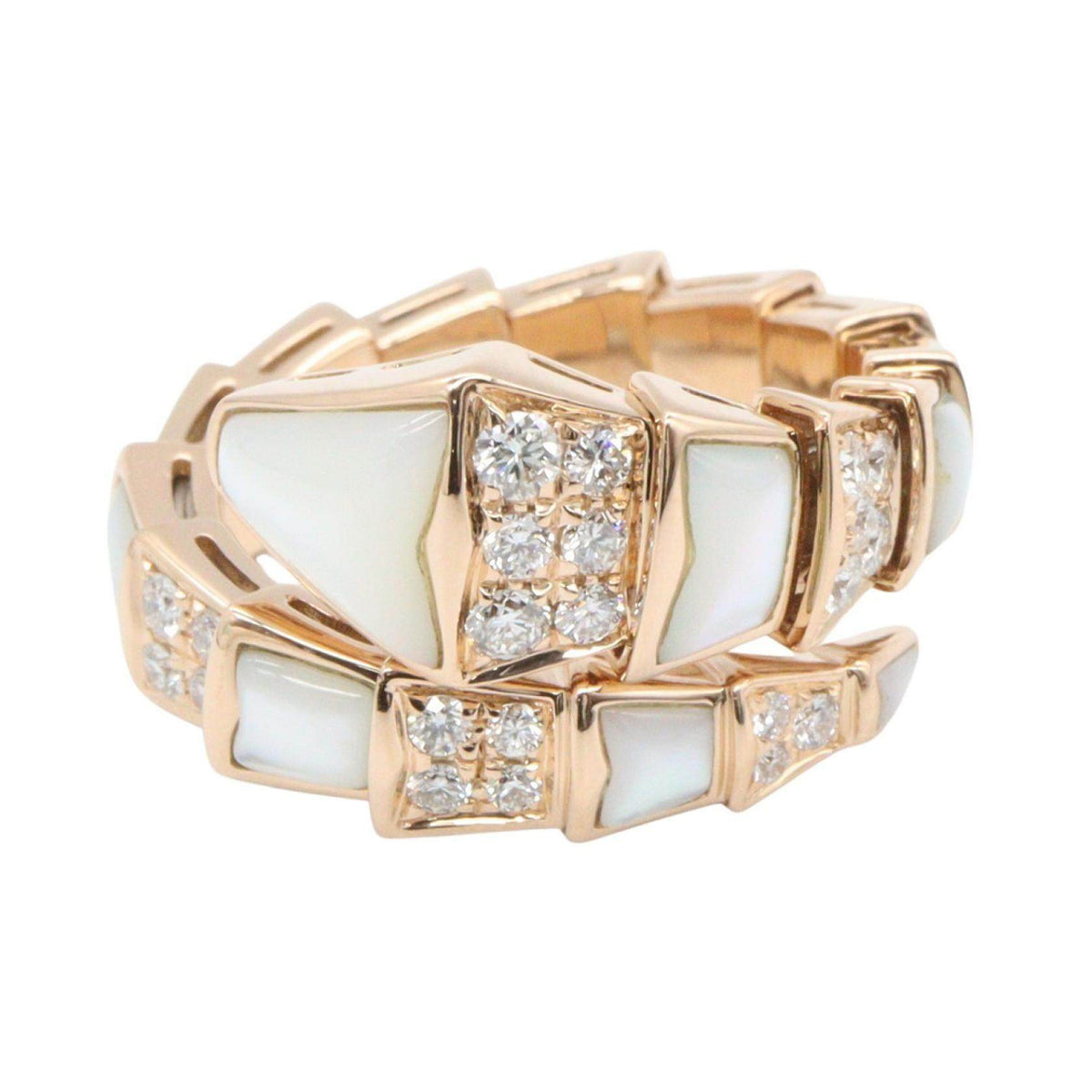 Bulgari Serpenti Xl 18K Rose Gold Mother of Pearl Diamond Ring – side view