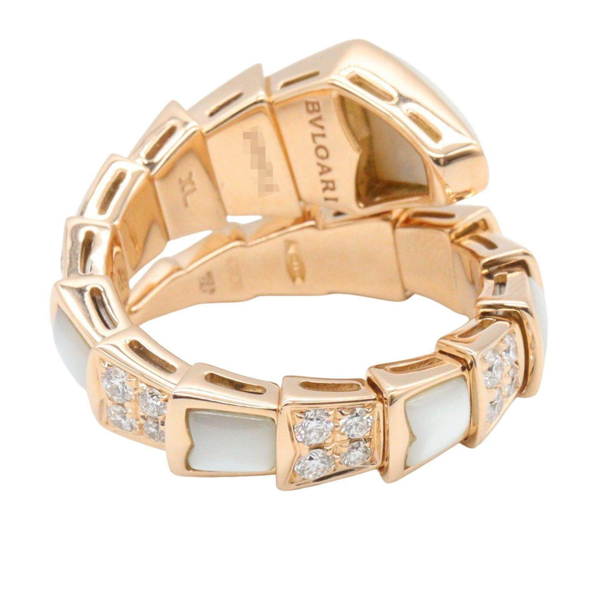 Bulgari Serpenti Xl 18K Rose Gold Mother of Pearl Diamond Ring – top view
