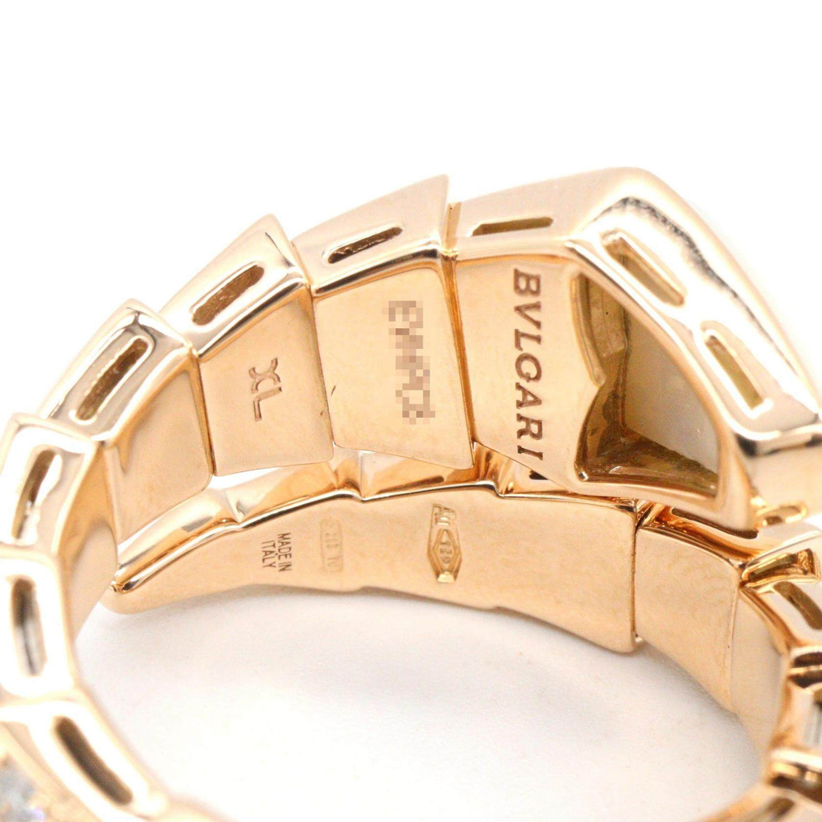 Bulgari Serpenti Xl 18K Rose Gold Mother of Pearl Diamond Ring – inside band