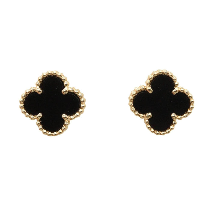 Van Cleef & Arpels Sweet Alhambra 18K Yellow Gold Onyx Earrings – front view